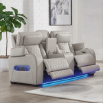 Knightsbridge Beige Modern  2 Seater recliner chairs with LED lighting in a living room setting.