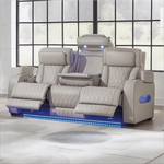 Knightsbridge Beige Modern 3 Seater recliner chairs with LED lighting in a living room setting.